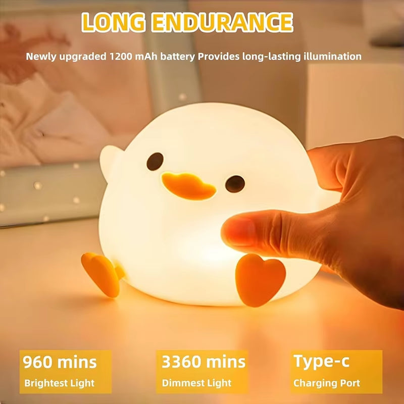 Dodo Duck Night Light, Cute Duck Lamp, Rechargeable Dimmable Nightlight, Silicone LED Bedside Lamp Nursery Touch-Sensitive